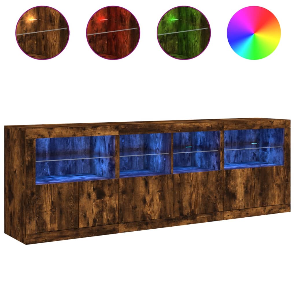 Sideboard mit LED-Leuchten Räuchereiche 202x37x67 cm