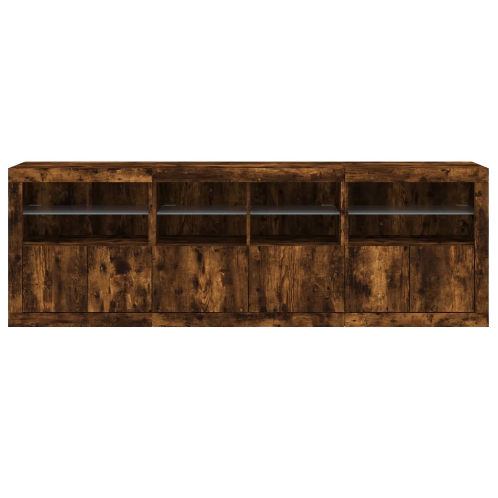 Sideboard mit LED-Leuchten Räuchereiche 202x37x67 cm