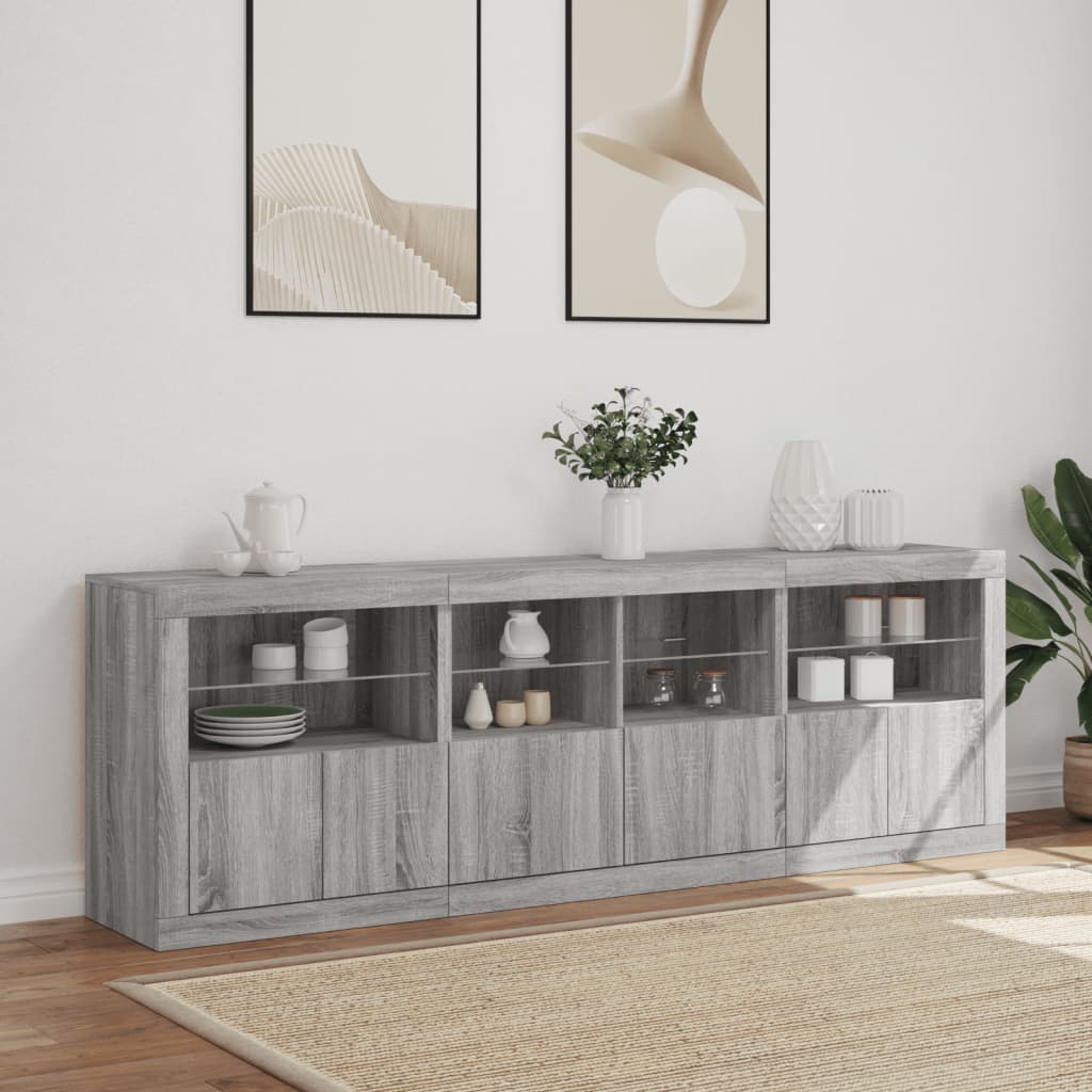 Sideboard mit LED-Leuchten Grau Sonoma 202x37x67 cm