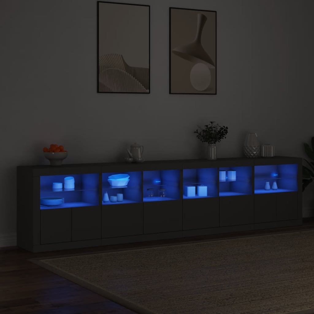 Sideboard mit LED-Leuchten Schwarz 283x37x67 cm