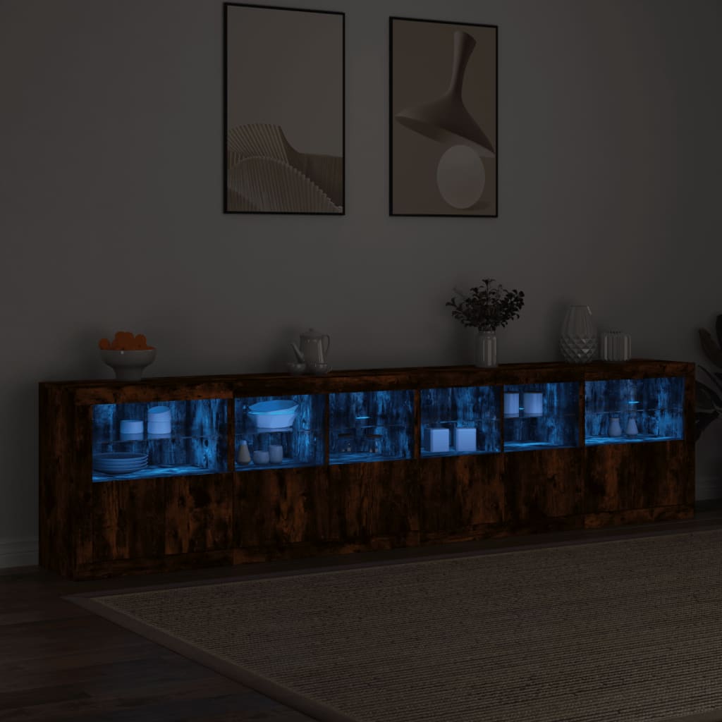 Sideboard mit LED-Leuchten Räuchereiche 283x37x67 cm