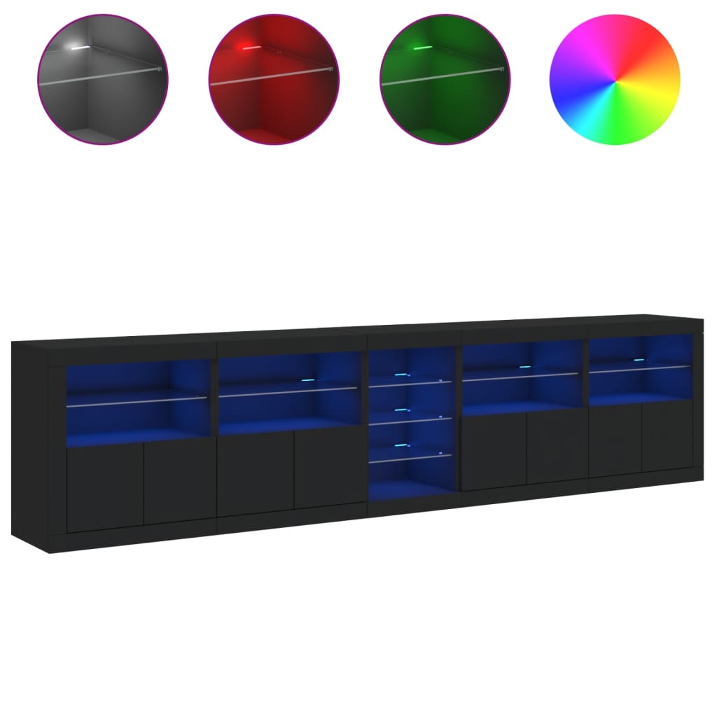 Sideboard mit LED-Leuchten Schwarz 283x37x67 cm