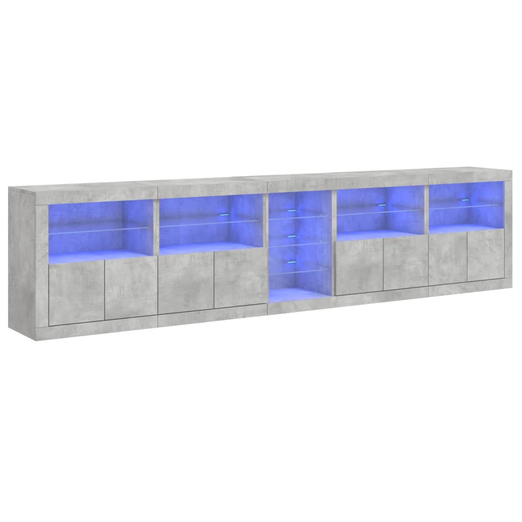 Sideboard mit LED-Leuchten Betongrau 283x37x67 cm