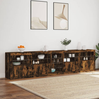 Sideboard mit LED-Leuchten Räuchereiche 283x37x67 cm