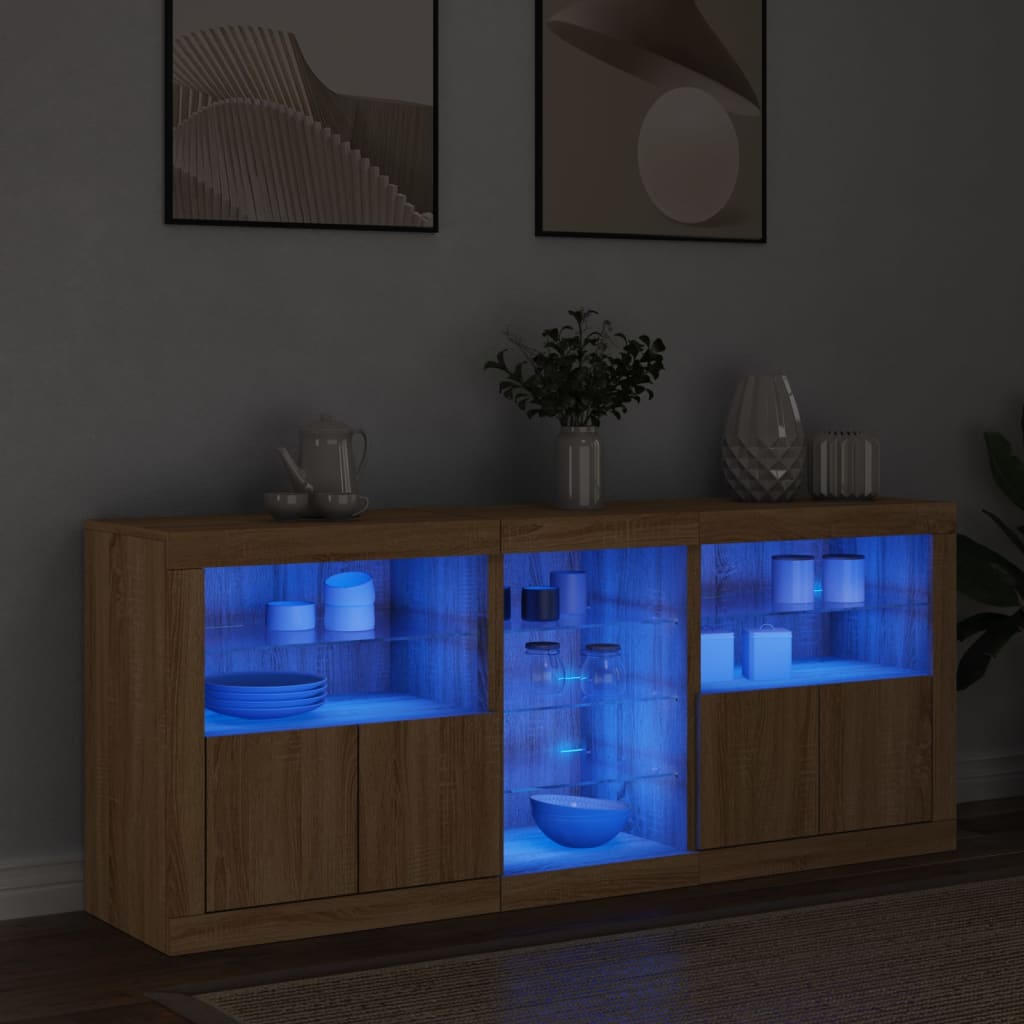 Sideboard mit LED-Leuchten Sonoma-Eiche 162x37x67 cm