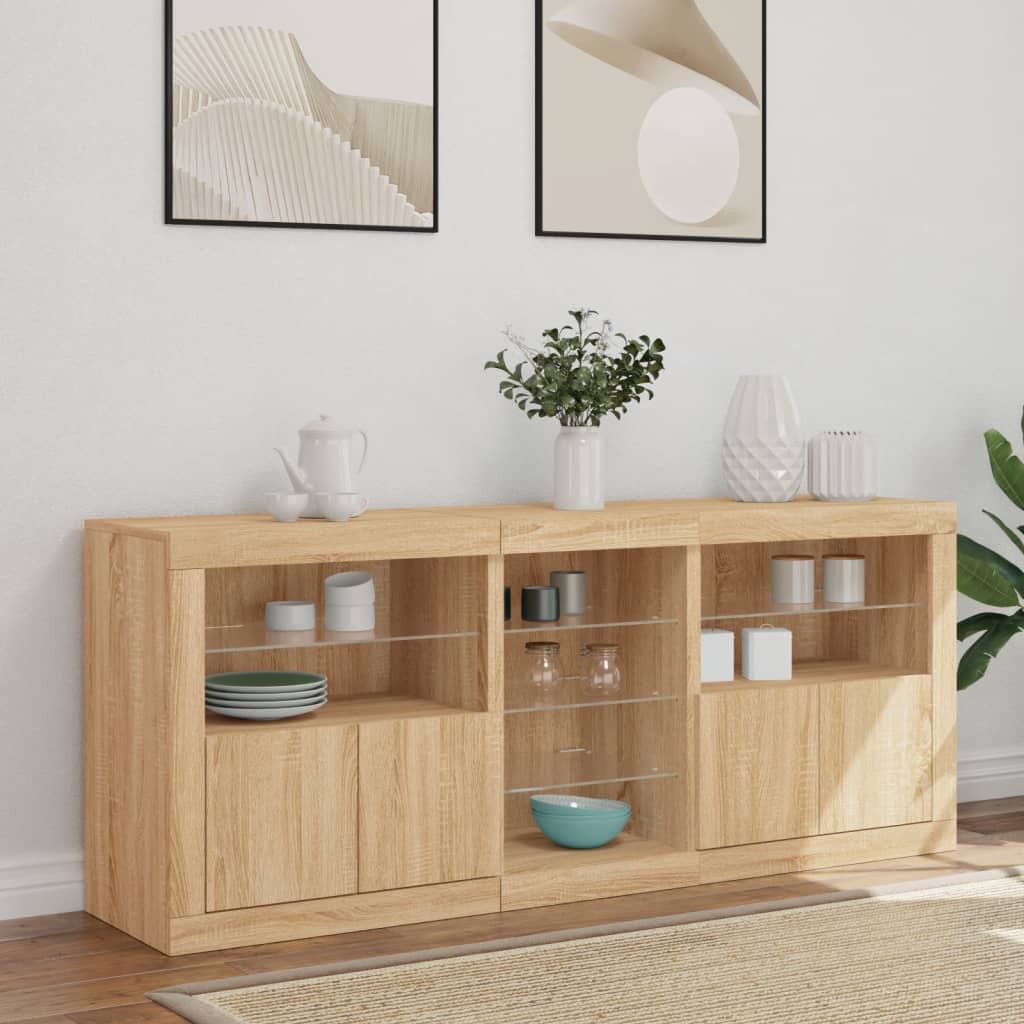 Sideboard mit LED-Leuchten Sonoma-Eiche 162x37x67 cm