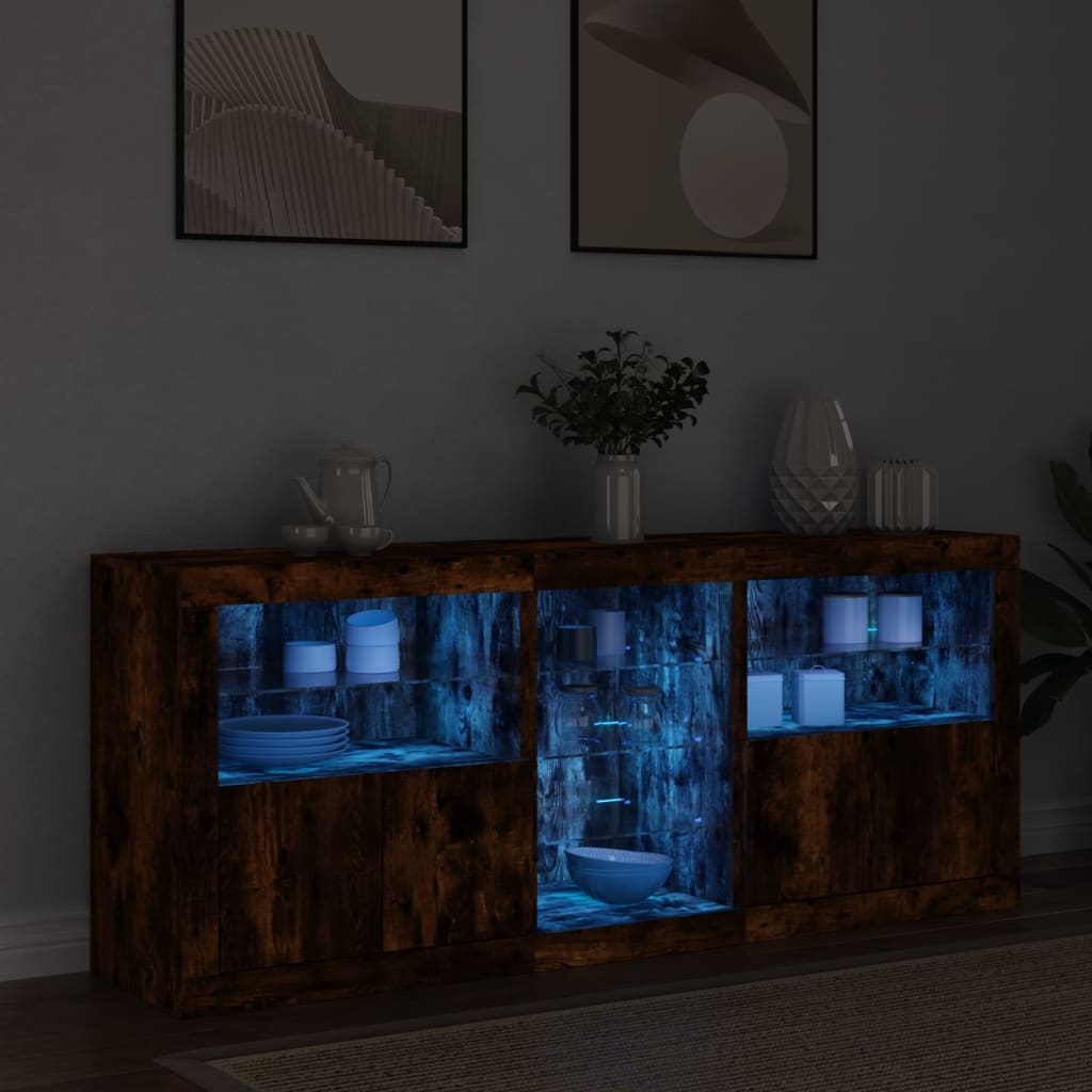 Sideboard mit LED-Leuchten Räuchereiche 162x37x67 cm