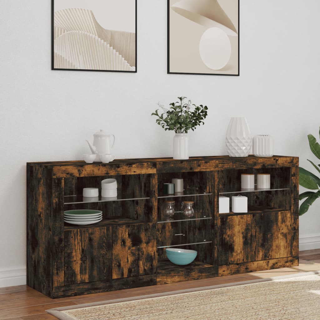 Sideboard mit LED-Leuchten Räuchereiche 162x37x67 cm