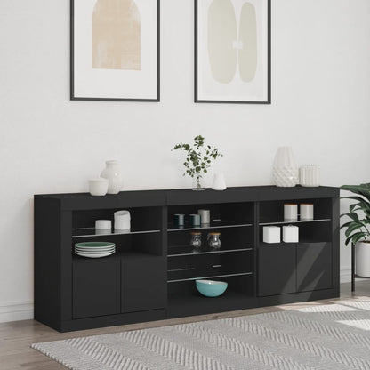 Sideboard mit LED-Leuchten Schwarz 181,5x37x67 cm