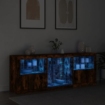 Sideboard mit LED-Leuchten Räuchereiche 181,5x37x67 cm