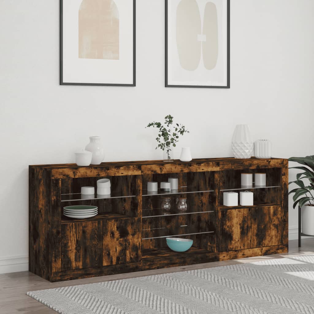 Sideboard mit LED-Leuchten Räuchereiche 181,5x37x67 cm