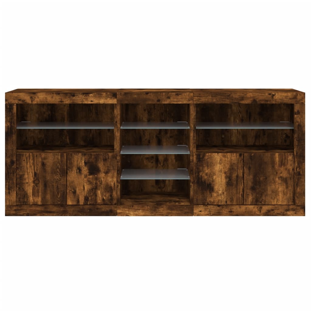 Sideboard mit LED-Leuchten Räuchereiche 181,5x37x67 cm