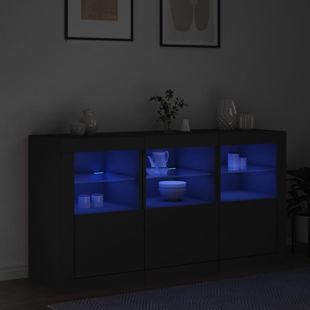 Sideboard mit LED-Leuchten Schwarz 123x37x67 cm