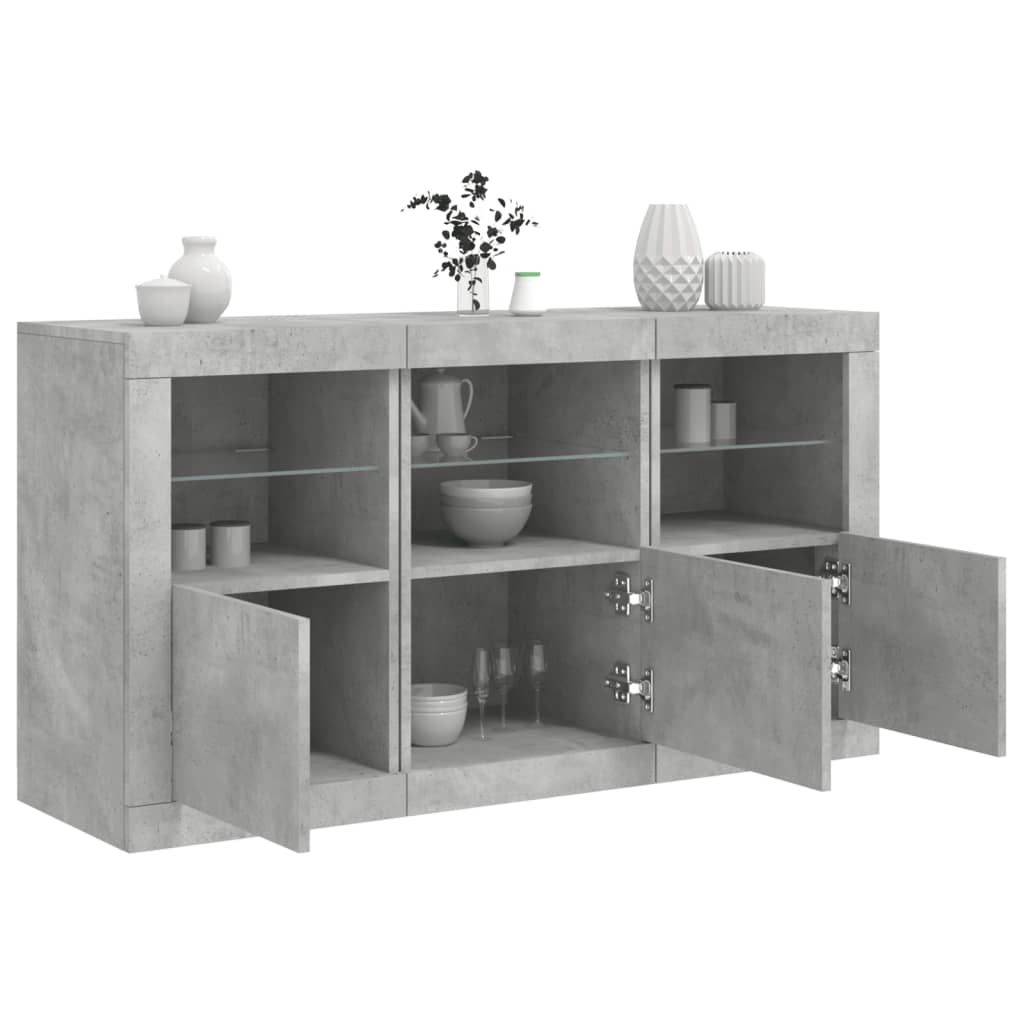 Sideboard mit LED-Leuchten Betongrau 123x37x67 cm