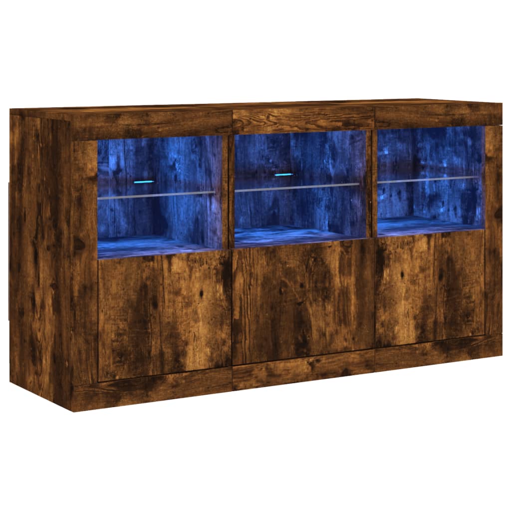 Sideboard mit LED-Leuchten Räuchereiche 123x37x67 cm