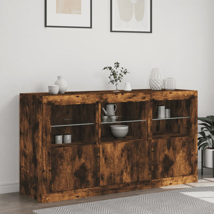 Sideboard mit LED-Leuchten Räuchereiche 123x37x67 cm