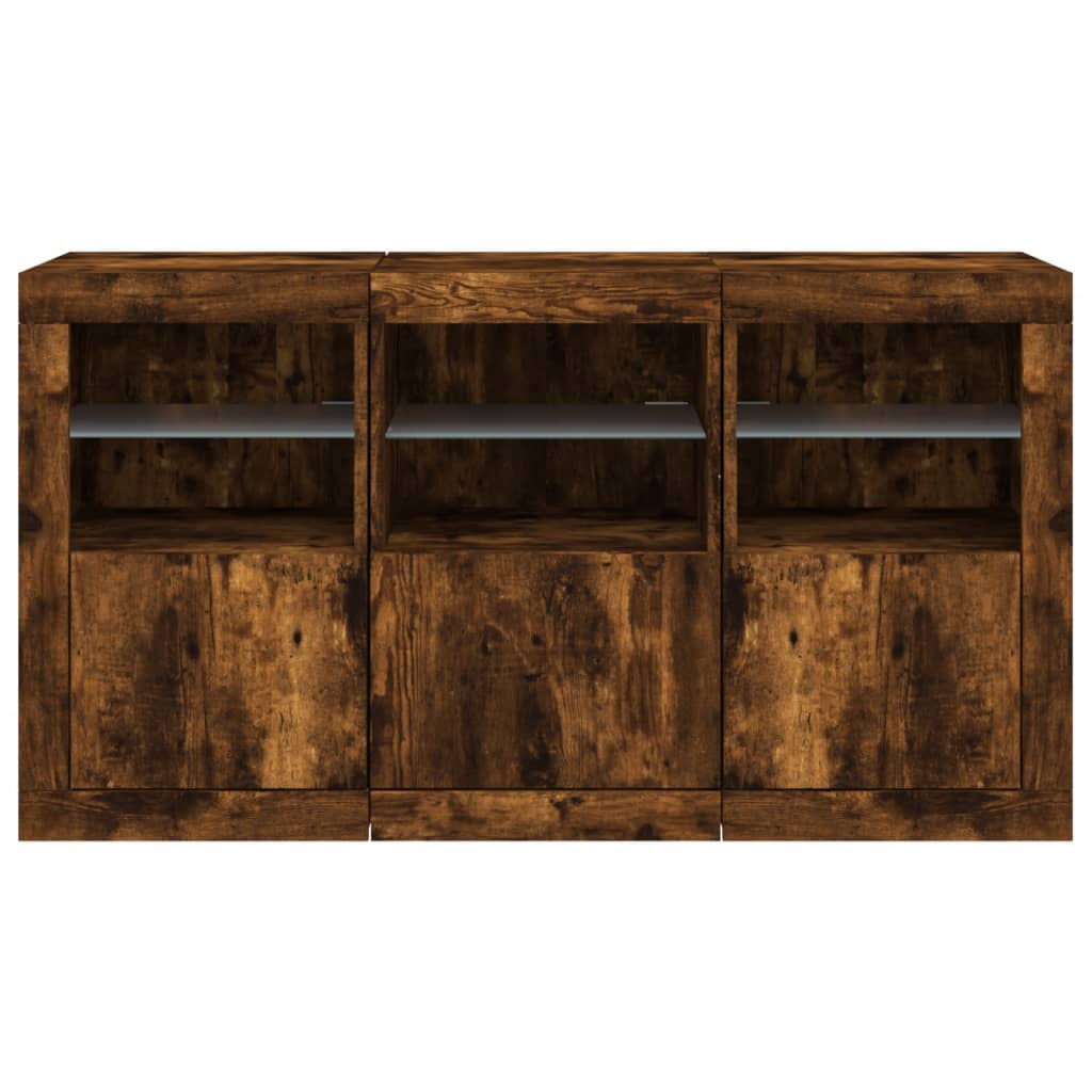 Sideboard mit LED-Leuchten Räuchereiche 123x37x67 cm