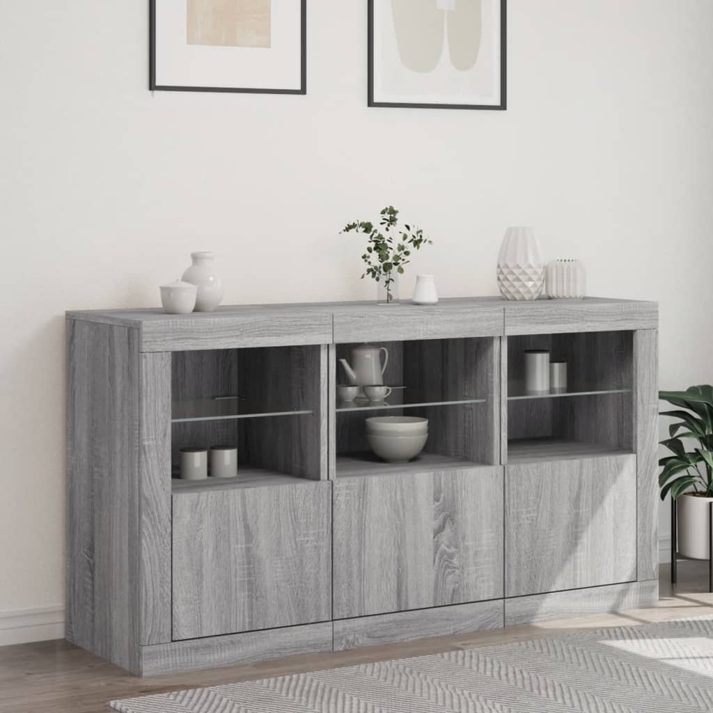 Sideboard mit LED-Leuchten Grau Sonoma 123x37x67 cm