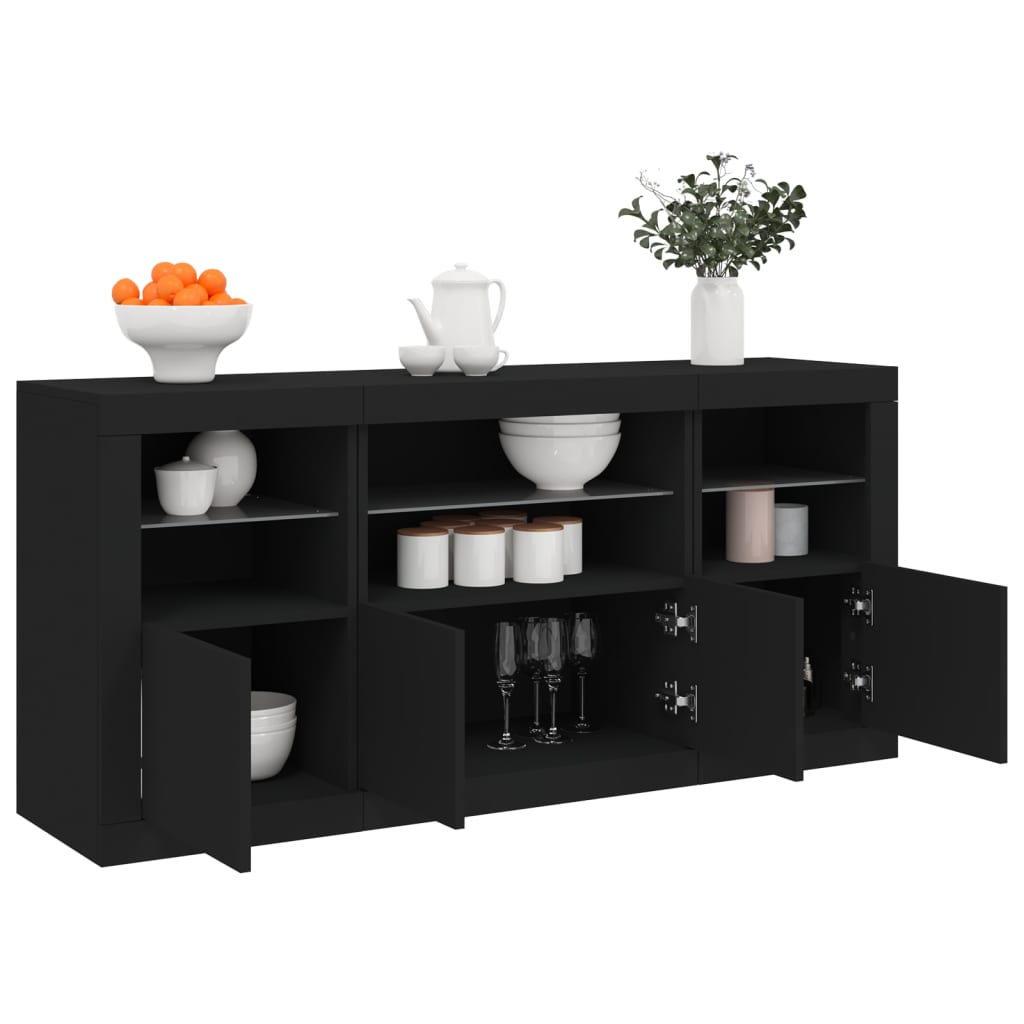 Sideboard mit LED-Leuchten Schwarz 142,5x37x67 cm