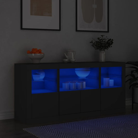 Sideboard mit LED-Leuchten Schwarz 142,5x37x67 cm