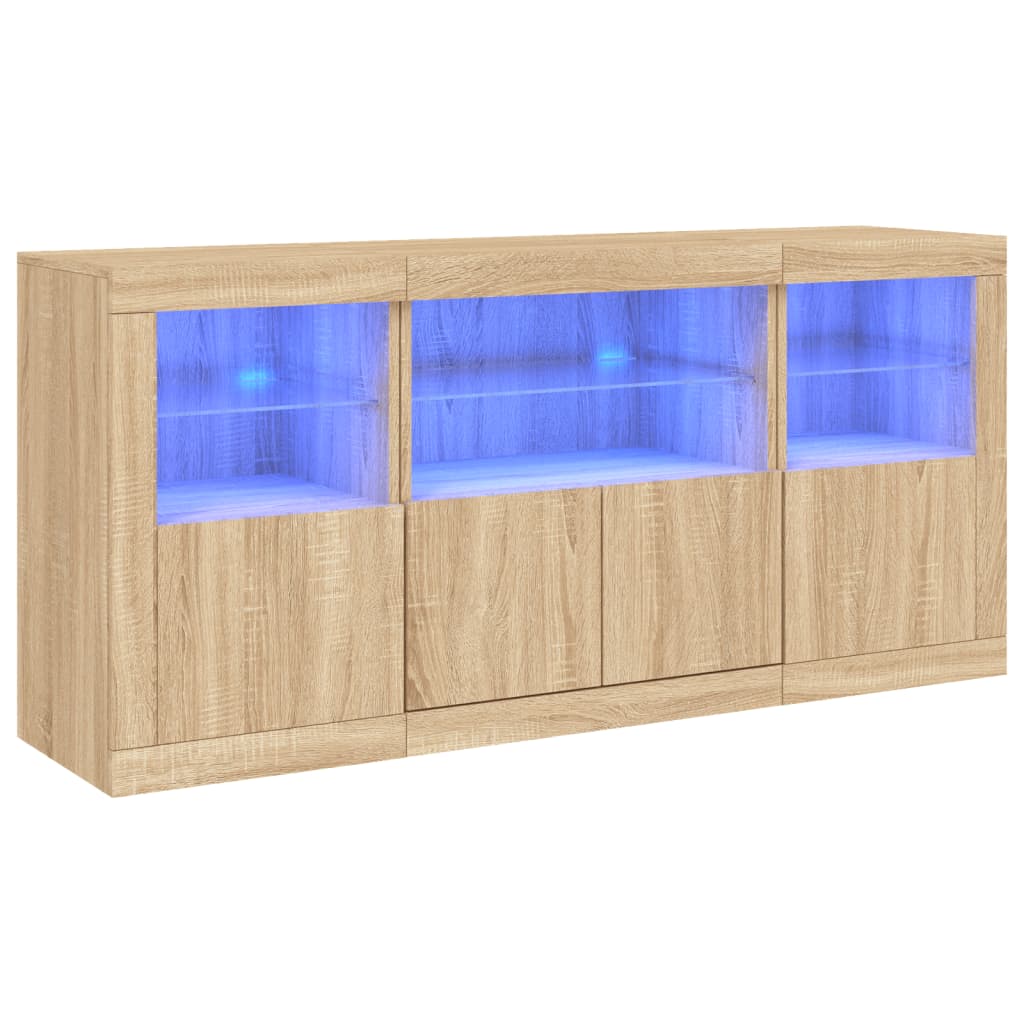 Sideboard mit LED-Leuchten Sonoma-Eiche 142,5x37x67 cm