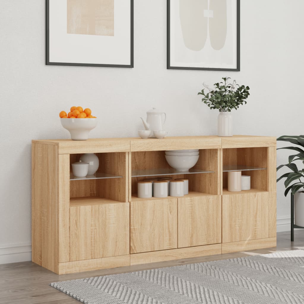 Sideboard mit LED-Leuchten Sonoma-Eiche 142,5x37x67 cm