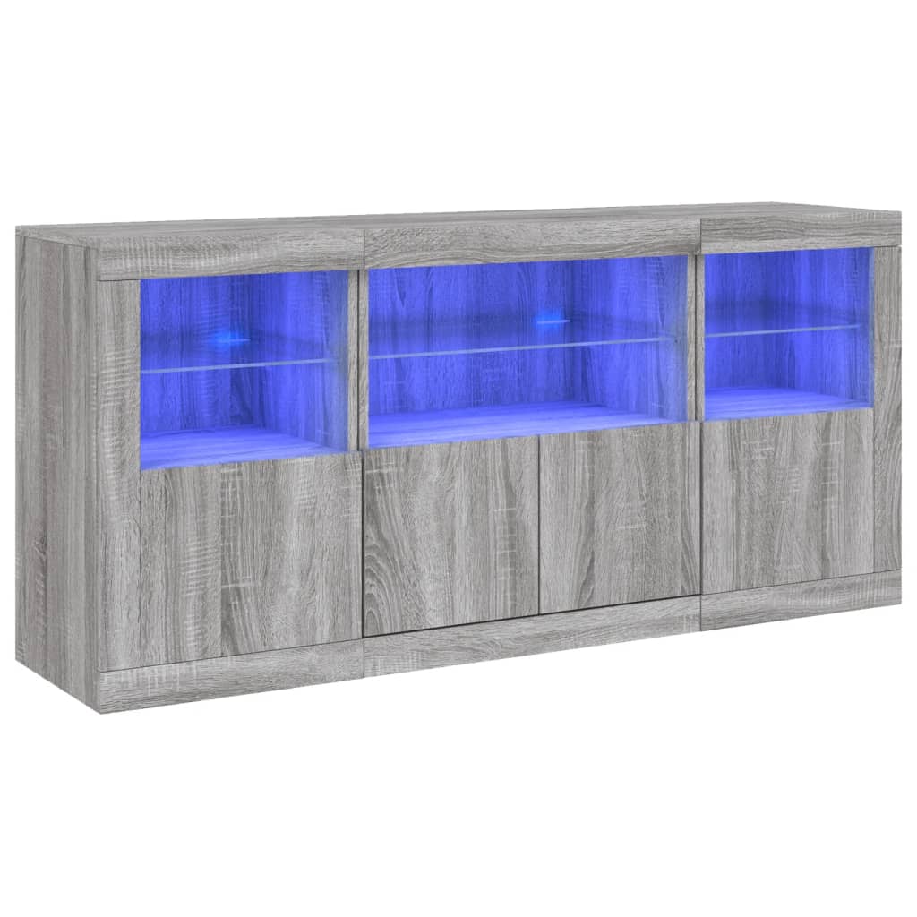 Sideboard mit LED-Leuchten Grau Sonoma 142,5x37x67 cm