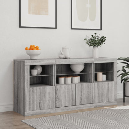 Sideboard mit LED-Leuchten Grau Sonoma 142,5x37x67 cm