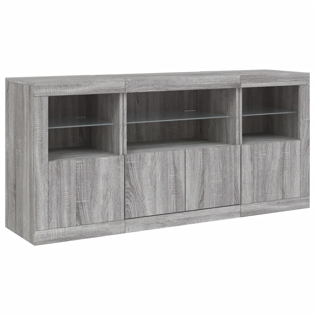 Sideboard mit LED-Leuchten Grau Sonoma 142,5x37x67 cm