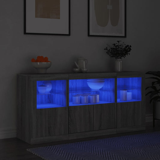 Sideboard mit LED-Leuchten Grau Sonoma 142,5x37x67 cm