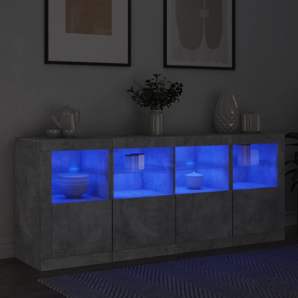 Sideboard mit LED-Leuchten Betongrau 163x37x67 cm