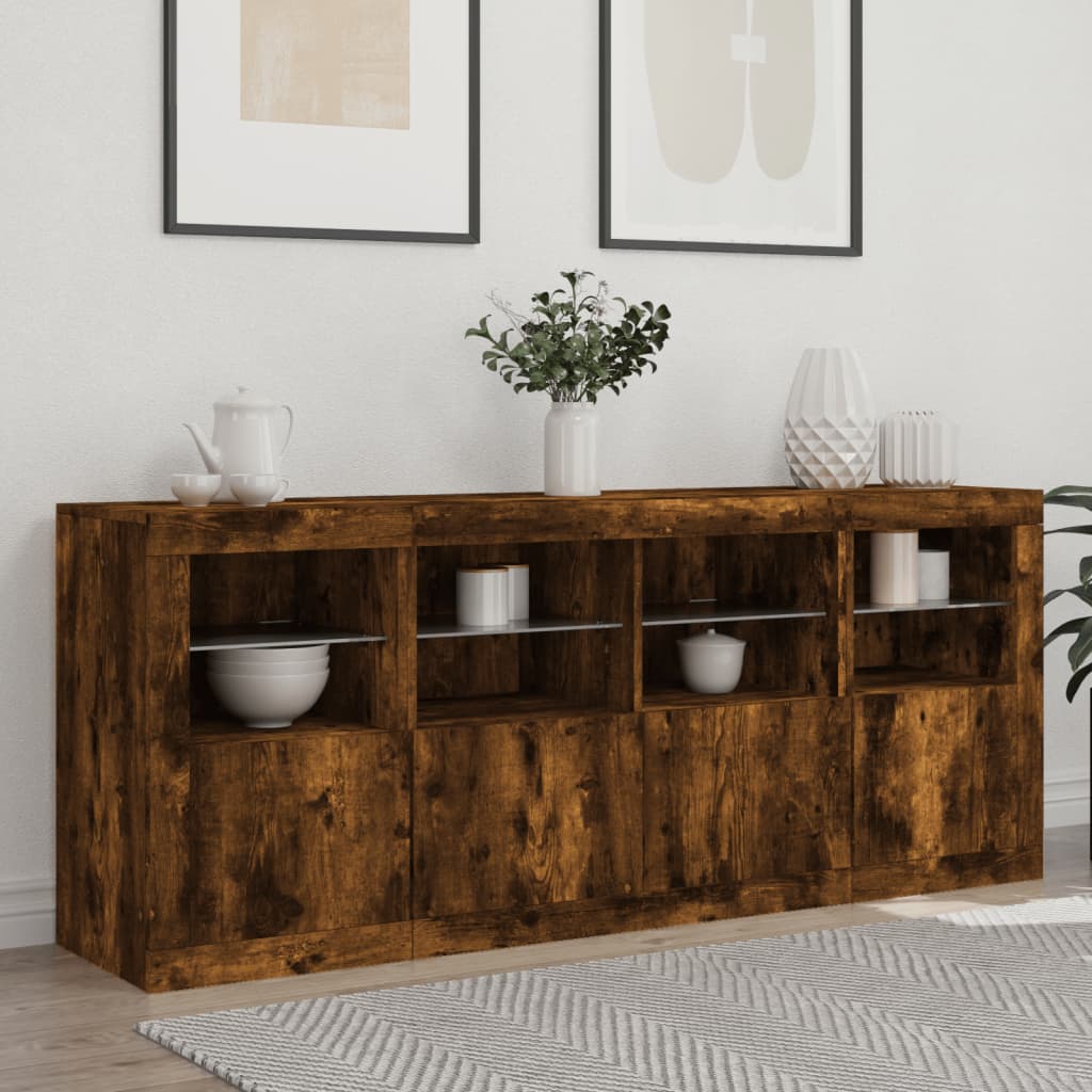 Sideboard mit LED-Leuchten Räuchereiche 163x37x67 cm