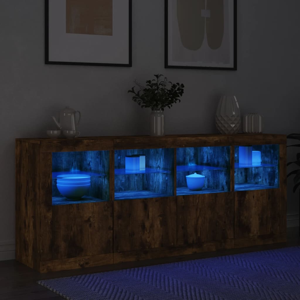 Sideboard mit LED-Leuchten Räuchereiche 163x37x67 cm