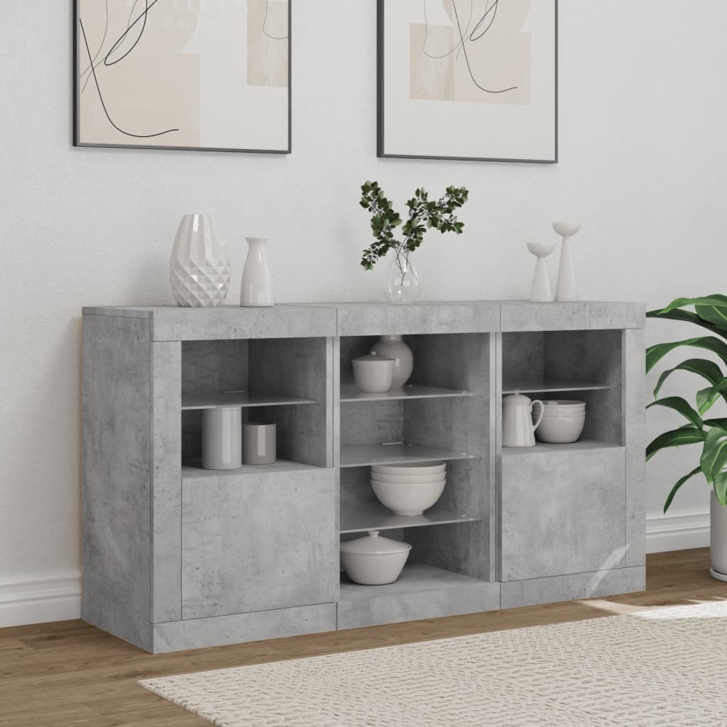 Sideboard mit LED-Leuchten Betongrau 123x37x67 cm