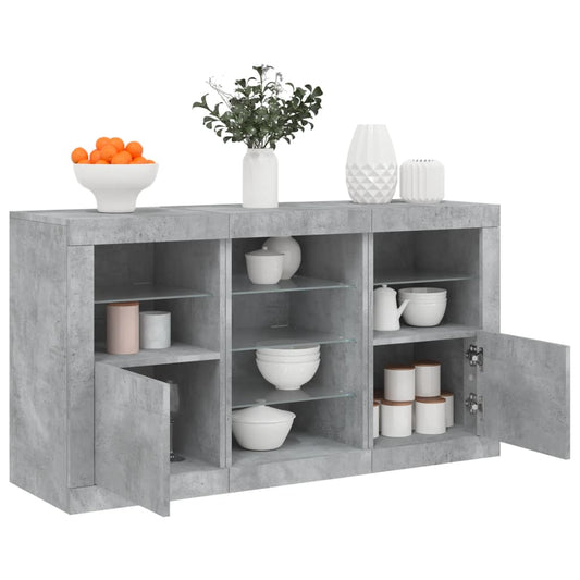 Sideboard mit LED-Leuchten Betongrau 123x37x67 cm