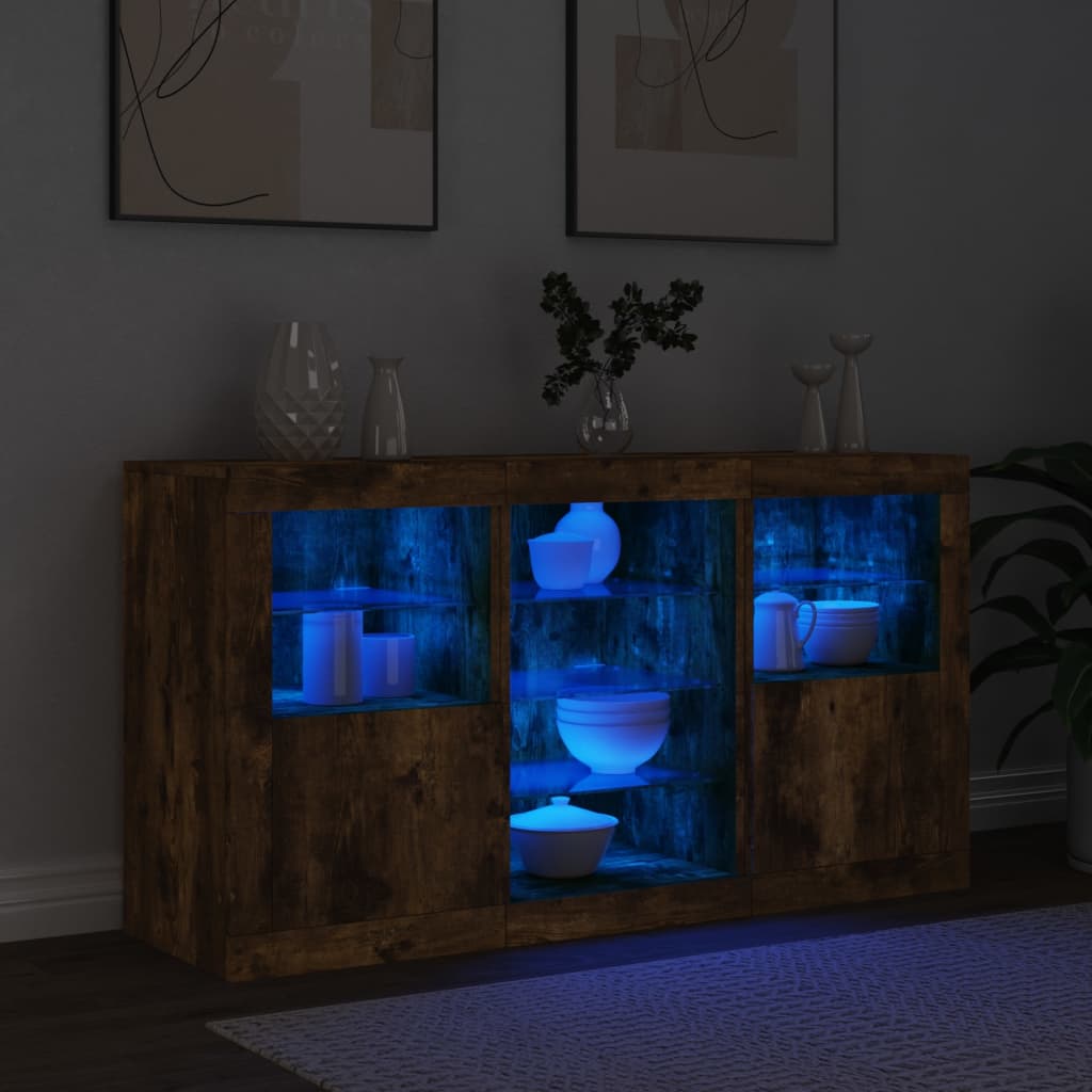 Sideboard mit LED-Leuchten Räuchereiche 123x37x67 cm