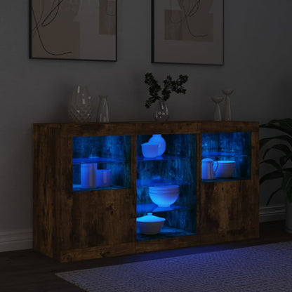 Sideboard mit LED-Leuchten Räuchereiche 123x37x67 cm