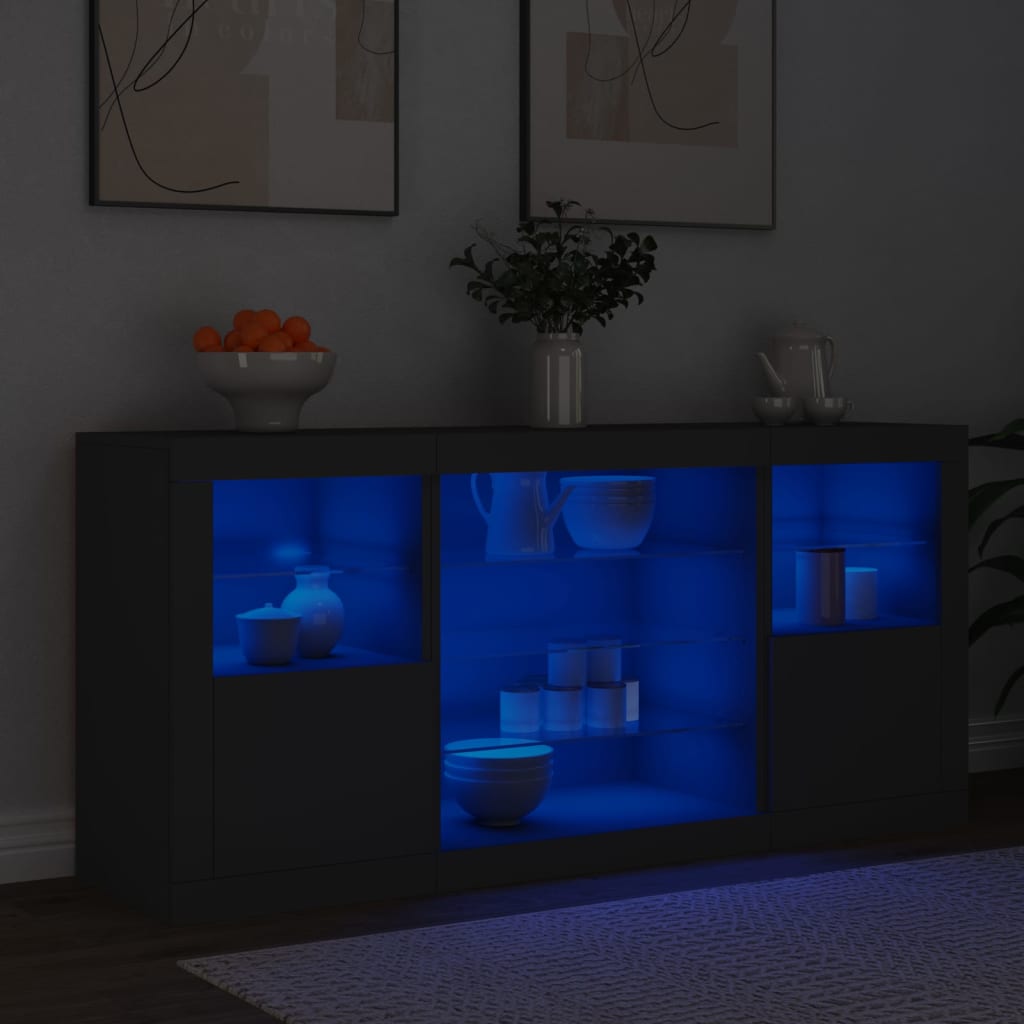 Sideboard mit LED-Leuchten Schwarz 142,5x37x67 cm