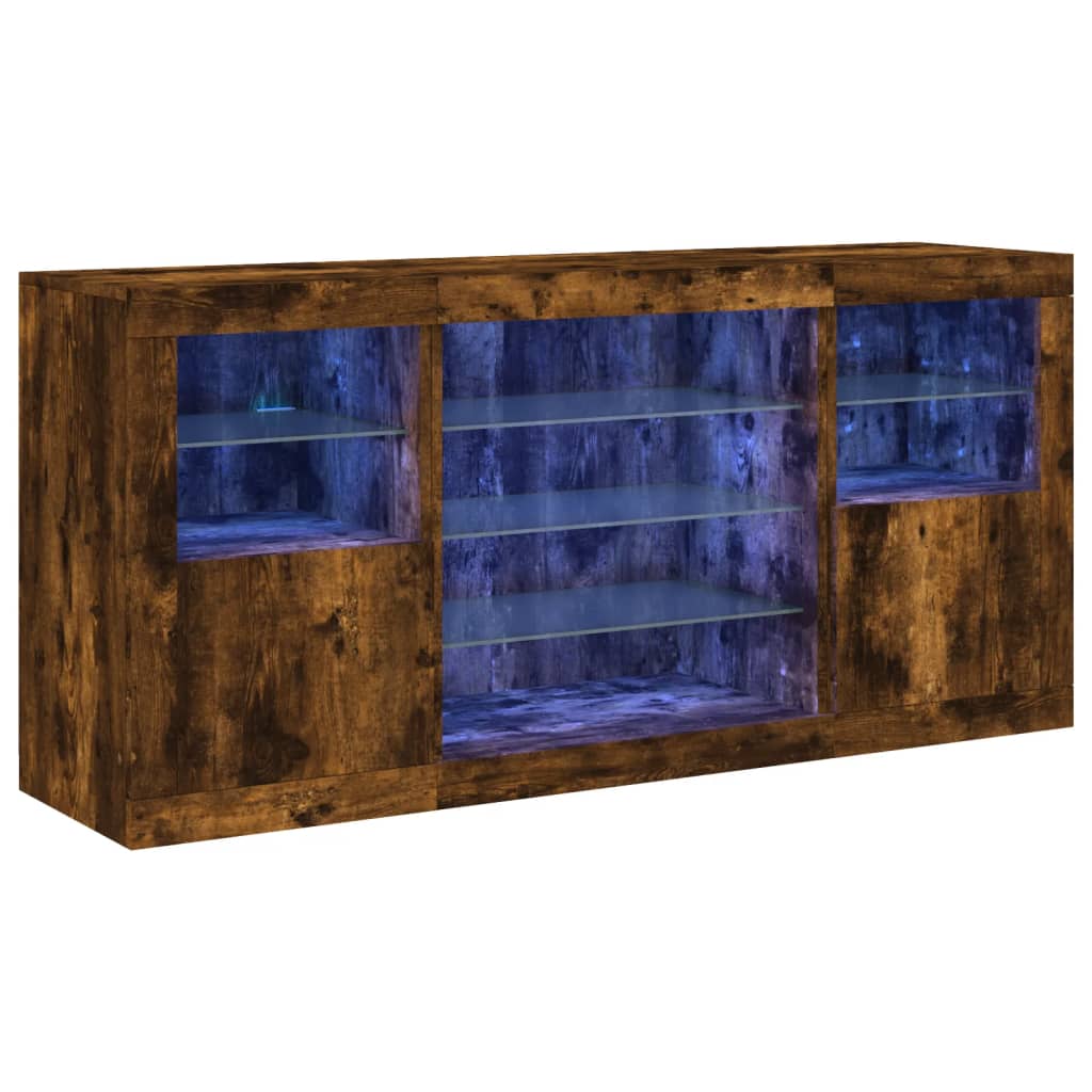 Sideboard mit LED-Leuchten Räuchereiche 142,5x37x67 cm