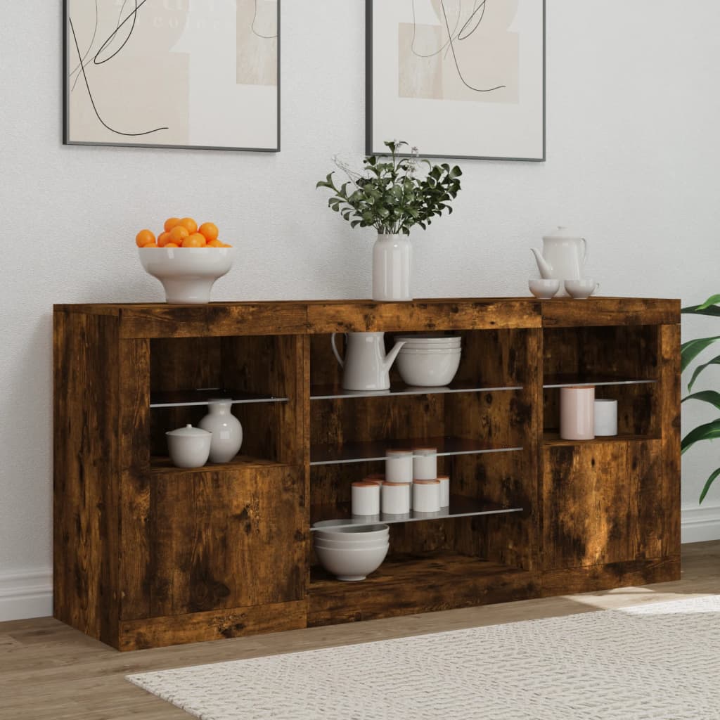 Sideboard mit LED-Leuchten Räuchereiche 142,5x37x67 cm