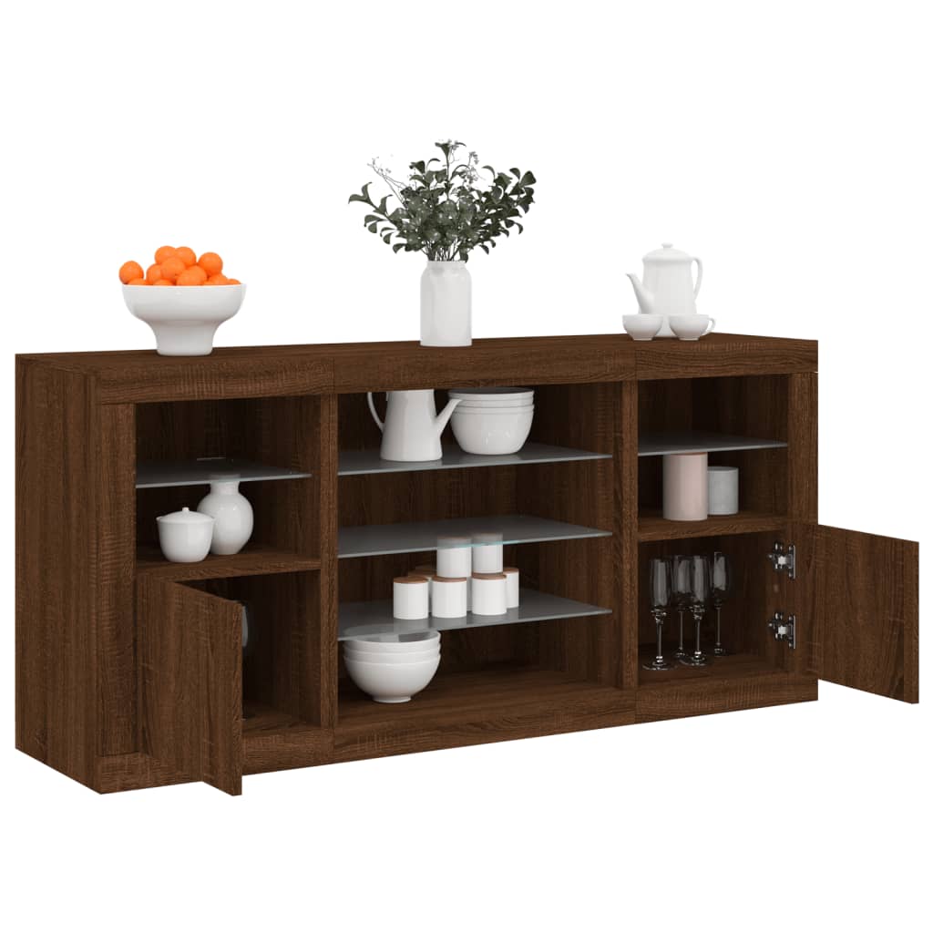 Sideboard mit LED-Leuchten Braun Eichen-Optik 142,5x37x67 cm