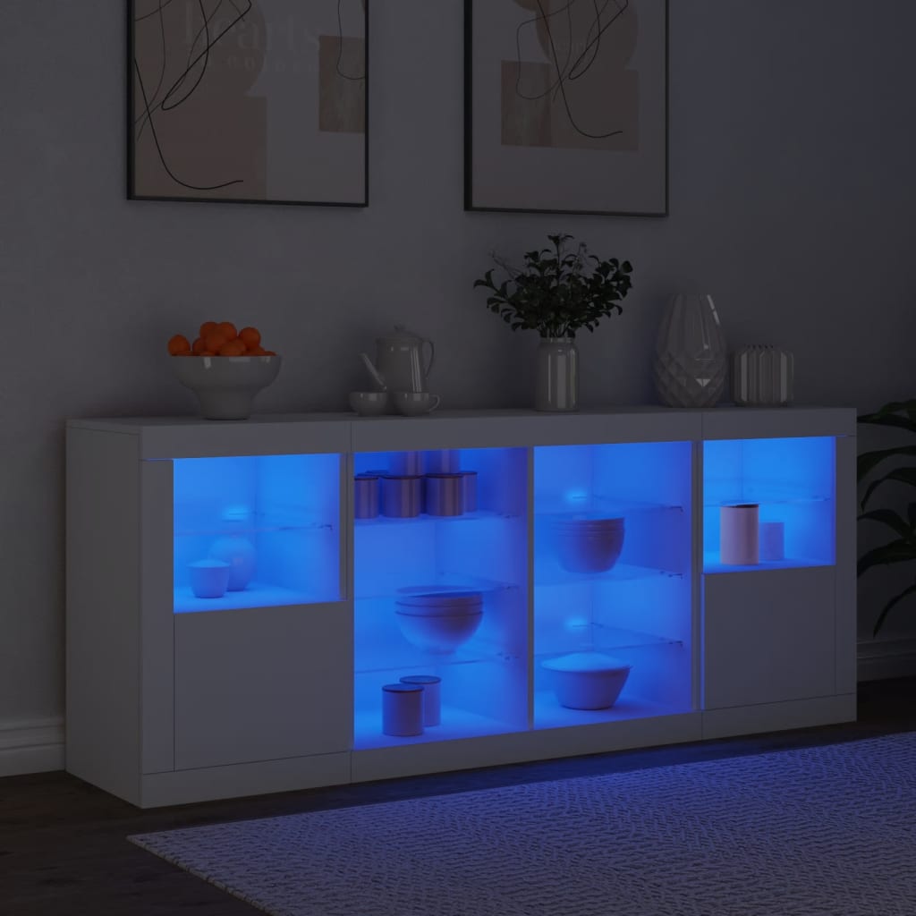 Sideboard mit LED-Leuchten Weiß 163x37x67 cm