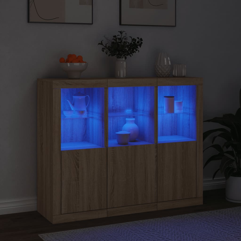 Sideboards mit LED-Leuchten 3 Stk. Sonoma-Eiche Holzwerkstoff