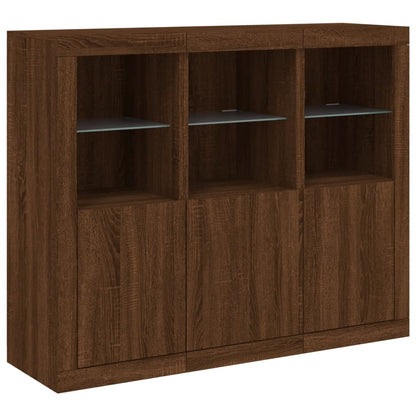 Sideboards mit LED-Leuchten 3 Stk. Braun Eichen-Optik