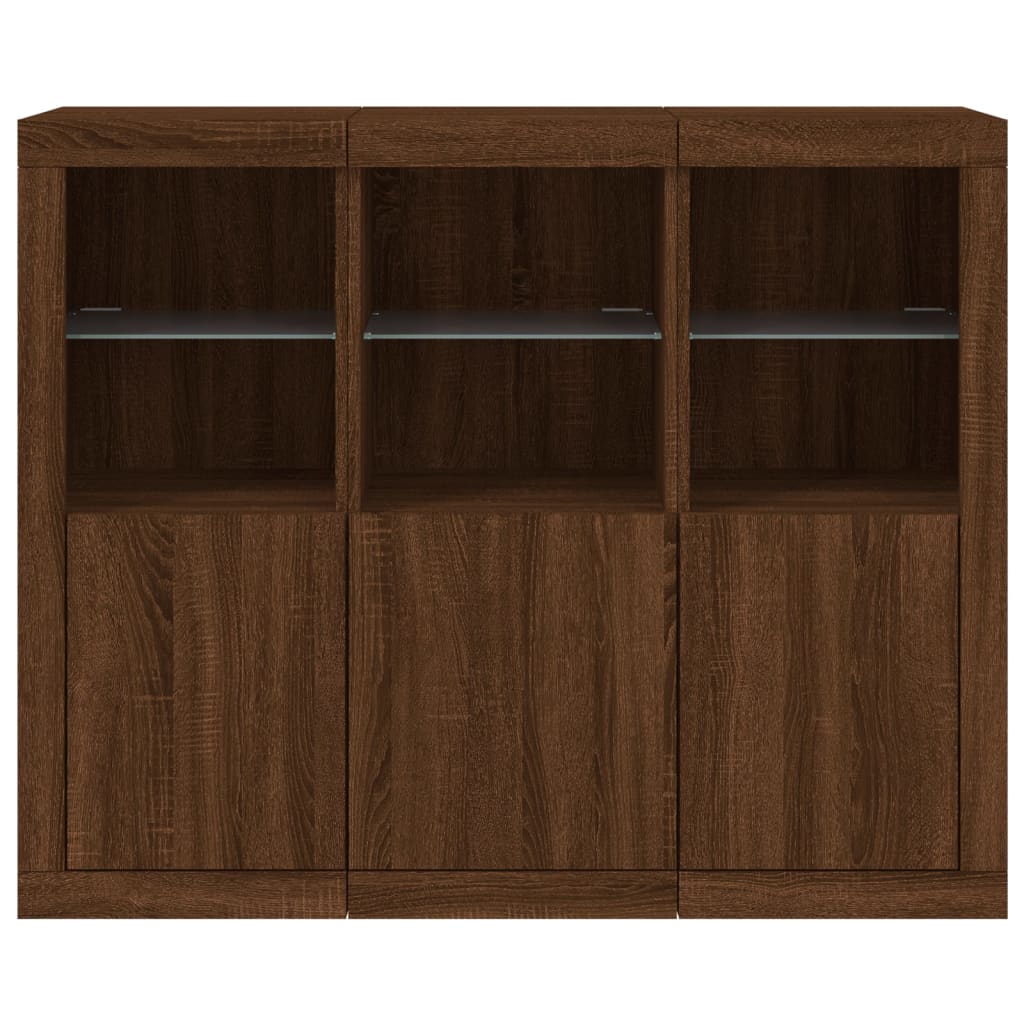 Sideboards mit LED-Leuchten 3 Stk. Braun Eichen-Optik