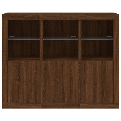 Sideboards mit LED-Leuchten 3 Stk. Braun Eichen-Optik