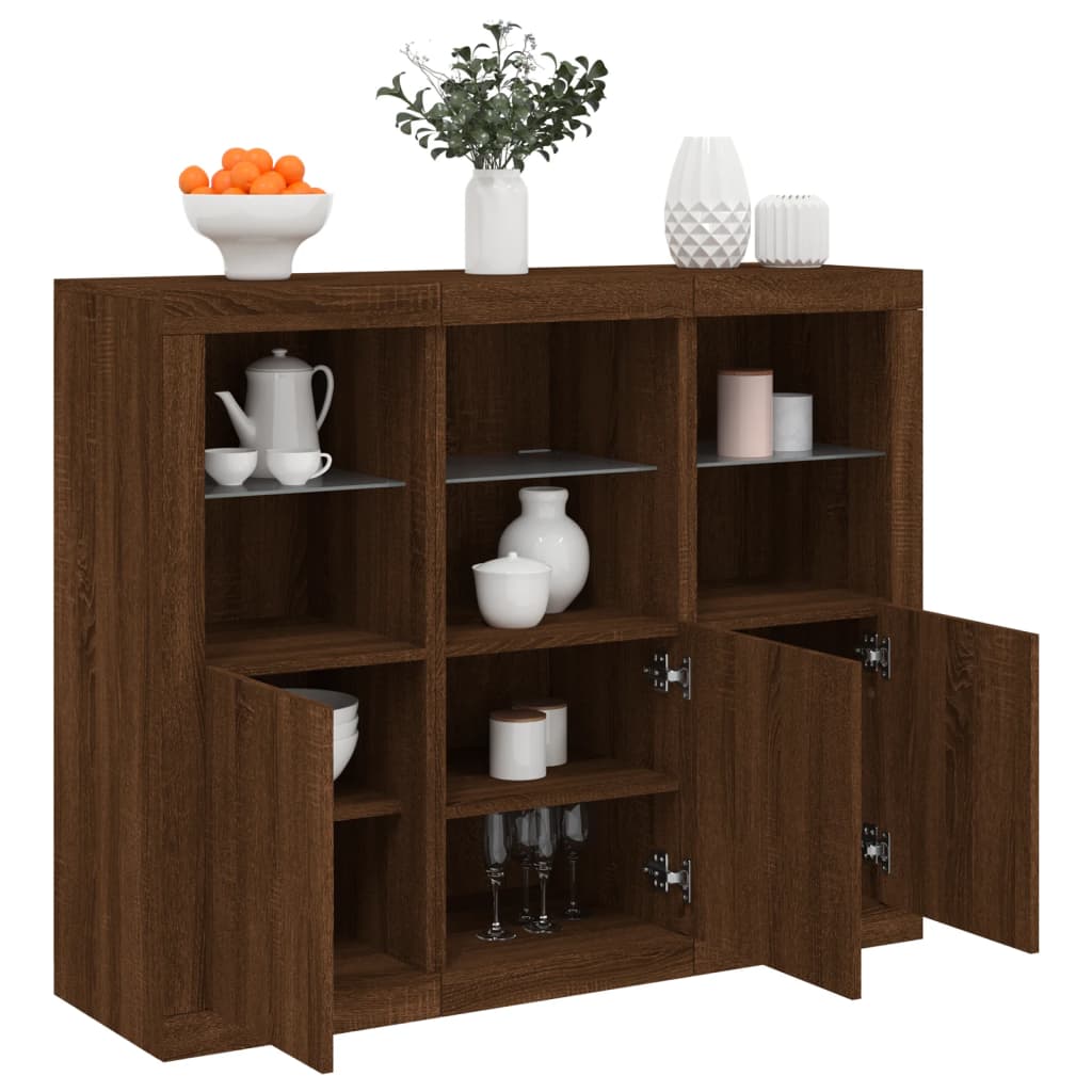 Sideboards mit LED-Leuchten 3 Stk. Braun Eichen-Optik