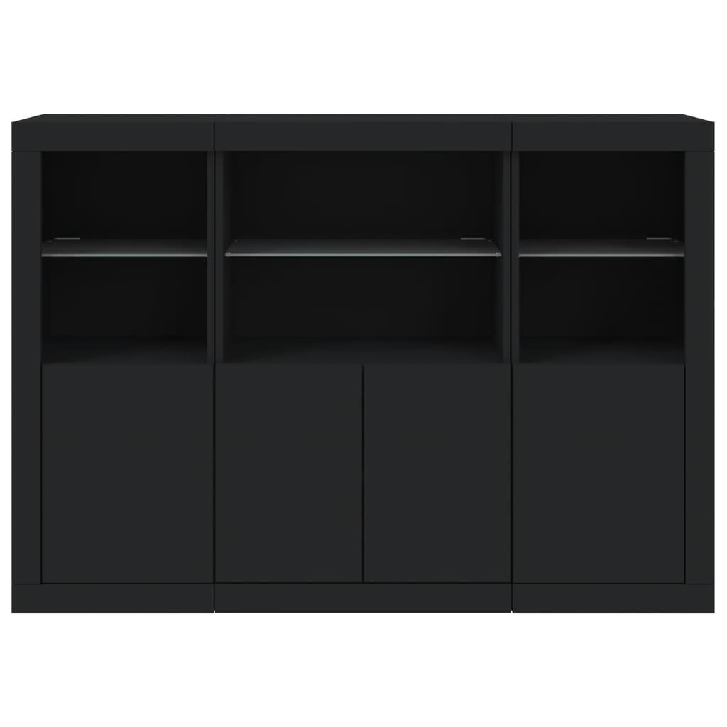 Sideboards mit LED-Leuchten 3 Stk. Schwarz Holzwerkstoff