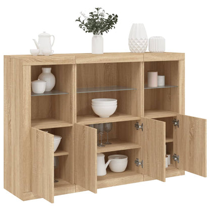 Sideboards mit LED-Leuchten 3 Stk. Sonoma-Eiche Holzwerkstoff