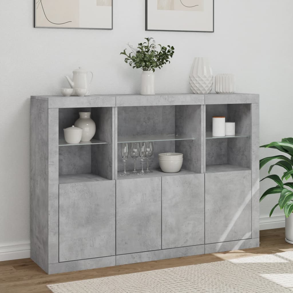 Sideboards mit LED-Leuchten 3 Stk. Betongrau Holzwerkstoff